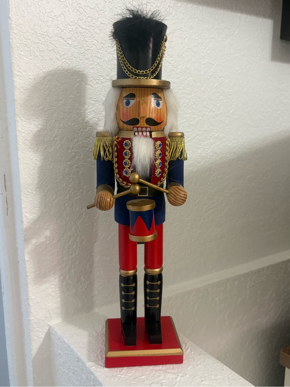 Classic Red & Blue Nutcracker Drummer Holiday Figurine